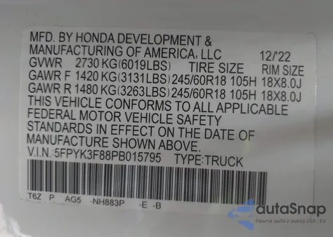 2023 Honda Ridgeline Black Edition from USA, damaged, VIN 5FPYK3F88PB015795